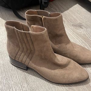 Brown booties with silver heel detail